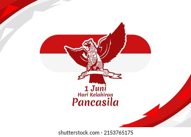 Translation: June 1, Happy birthday Pancasila (1 Juni, selamat hari lahir Pancasila) vector illustration. Suitable for greeting card, poster and banner. 
