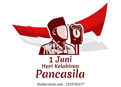 Translation: June 1, Happy birthday Pancasila (1 Juni, selamat hari lahir Pancasila) vector illustration. Suitable for greeting card, poster and banner. 
