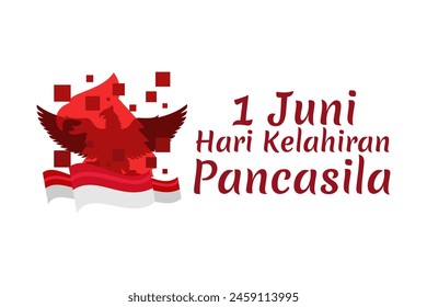 Translation: June 1, Happy birthday Pancasila (1 Juni, selamat hari lahir Pancasila) vector illustration. Suitable for greeting card, poster and banner.
