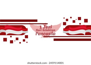 Translation: June 1, Happy birthday Pancasila (1 Juni, selamat hari lahir Pancasila) vector illustration. Suitable for greeting card, poster and banner.
