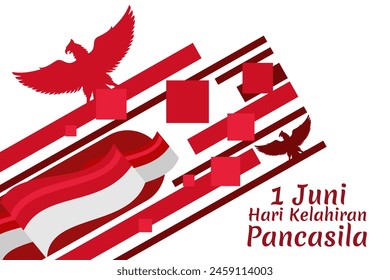 Translation: June 1, Happy birthday Pancasila (1 Juni, selamat hari lahir Pancasila) vector illustration. Suitable for greeting card, poster and banner.
