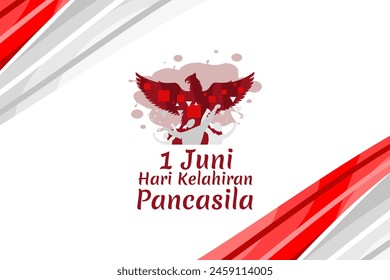 Translation: June 1, Happy birthday Pancasila (1 Juni, selamat hari lahir Pancasila) vector illustration. Suitable for greeting card, poster and banner.
