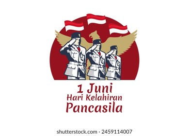 Translation: June 1, Happy birthday Pancasila (1 Juni, selamat hari lahir Pancasila) vector illustration. Suitable for greeting card, poster and banner.
