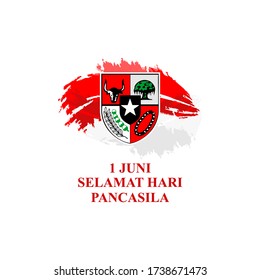 Translation: June 1, Happy Pancasila day (Selamat Hari Pancasila) vector illustration. Suitable for greeting card, poster and banner. 