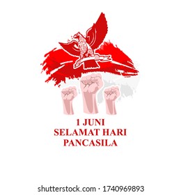 Translation: June 1, Happy Pancasila day (Selamat Hari Pancasila) vector illustration. Suitable for greeting card, poster and banner. 