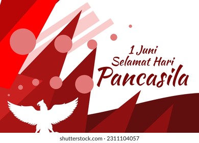 Translation: June 1, Happy Pancasila Day (1 Juni, selamat hari Pancasila) vector illustration. Suitable for greeting card, poster and banner. 