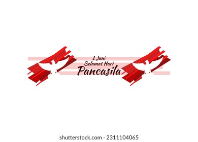 Translation: June 1, Happy Pancasila Day (1 Juni, selamat hari Pancasila) vector illustration. Suitable for greeting card, poster and banner. 