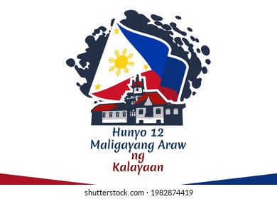 Translation: June 12, Happy Independence Day. National day of Philippines Vector illustration. Suitable for greeting card, poster and banner.