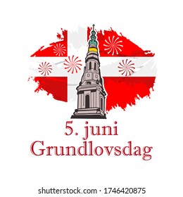 Translation: June 5, Constitution Day. Happy Constitution Day of Denmark (Grundlovsdag) vector illustration. Suitable for greeting card, poster and banner 