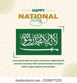 Translation : Kingdom of Saudi Arabia National Day. We Dream and Achieve. 94th KSA National Day Background