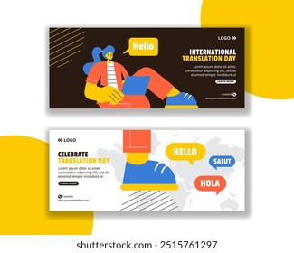 Translation Language Day Horizontal Banner Cartoon Hand Drawn Templates Background Illustration