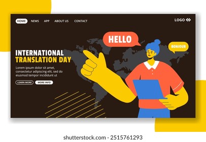 Translation Language Day Social Media Landing Page Cartoon Templates Background Illustration