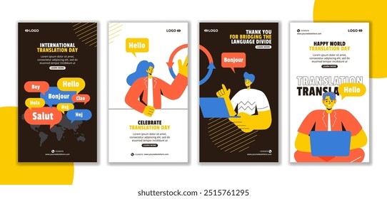 Translation Language Day Social Media Stories Cartoon Hand Drawn Templates Background Illustration