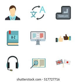 Translation of language icons set. Flat illustration of 9 translation of language vector icons for web