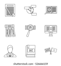 Translation of language icons set. Outline illustration of 9 translation of language vector icons for web