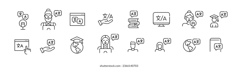 Translation and language learning apps and services. Pixel perfect, editable stroke icon