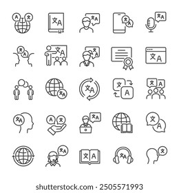 Translation language thin line icons collection. For website marketing design, logo, app, template, ui, etc. Vector illustration.