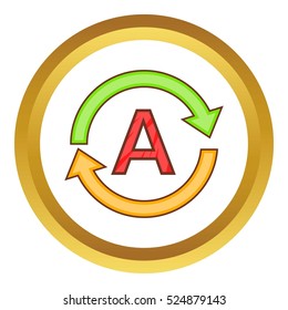Translation language vector icon in golden circle, cartoon style isolated on white background