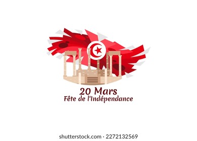 Translation: March 20, Independence Day. Independence Day of Tunisia vector illustration. Suitable for greeting card, poster and banner.