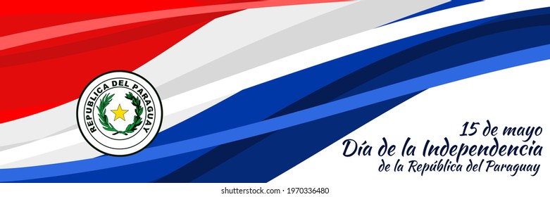 Translation: May 15, Independence Day of Republic of Paraguay. Independence day of Paraguay vector illustration. Suitable for greeting card, poster and banner 