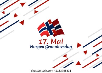 Translation: May 17, Norwegian Constitutional Day. Vector Illustration. Suitable for greeting card, poster and banner. 