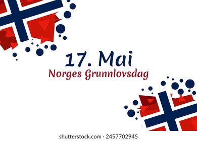 Übersetzung: 17. Mai, Norwegischer Verfassungstag. Vektorillustration. Geeignet für Grußkarte, Poster und Banner.