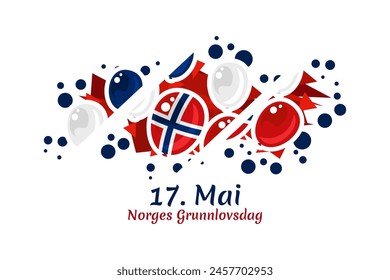 Übersetzung: 17. Mai, Norwegischer Verfassungstag. Vektorillustration. Geeignet für Grußkarte, Poster und Banner.