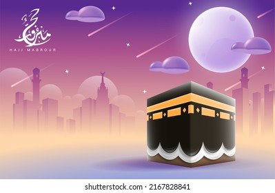 Übersetzung: Möge Allah deinen Hajj annehmen und euch verzeihen. Kaaba Vector für Hajj Mabroor in Mekka Saudi-Arabien. Hajj Mabrour und der heilige Mekka Gruß islamische Illustration Hintergrund Vektor 