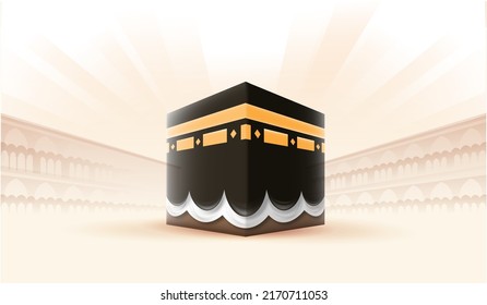 Translation: May Allah Accept Your Hajj and Grant You Forgiveness. Kaaba Vector for Hajj Mabroor in Mecca Saudi Arabia. Hajj Mabrour And The Holy Mecca Greeting Islamic Illustration Background Vector 