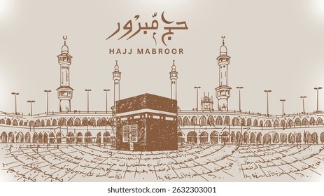 Tradução: Que Alá Aceite Seu Hajj E Conceda Perdão. Kaaba Vetor para Hajj Mabroor em Meca, Arábia Saudita. Hajj Mabrour E A Santa Meca