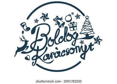 Translation: Merry Christmas. boldog Karácsonyt vector text Calligraphic Lettering design card template. Suitable for greeting card, poster and banner.