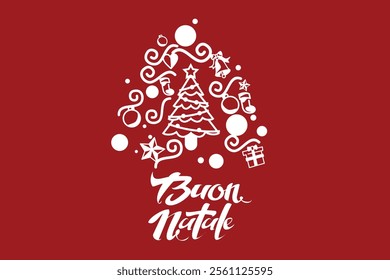 Translation: Merry Christmas. Buon Natale vector text Calligraphic Lettering design card template. Suitable for greeting card, poster and banner.