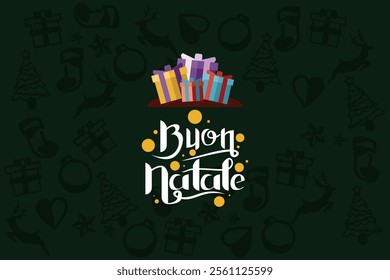 Translation: Merry Christmas. Buon Natale vector text Calligraphic Lettering design card template. Suitable for greeting card, poster and banner.