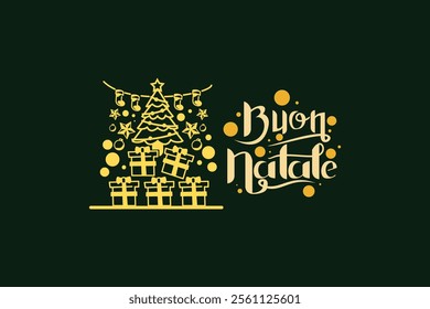 Translation: Merry Christmas. Buon Natale vector text Calligraphic Lettering design card template. Suitable for greeting card, poster and banner.