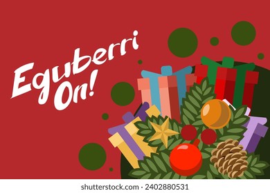 Translation: Merry Christmas. Eguberri On vector text Calligraphic Lettering design card template. Suitable for greeting card, poster and banner.