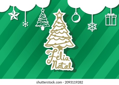 Translation: Merry Christmas. Feliz Natal vector text Calligraphic Lettering design card template. Suitable for greeting card, poster and banner.