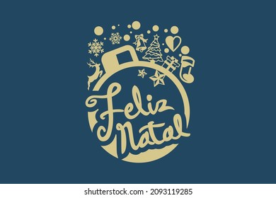 Translation: Merry Christmas. Feliz Natal vector text Calligraphic Lettering design card template. Suitable for greeting card, poster and banner.