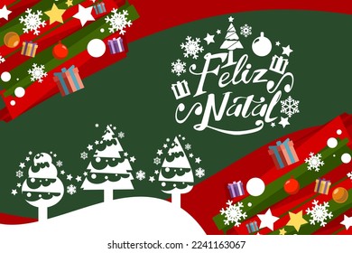 Translation: Merry Christmas. Feliz Natal vector text Calligraphic Lettering design card template. Suitable for greeting card, poster and banner.