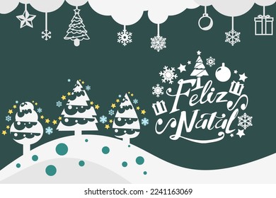 Translation: Merry Christmas. Feliz Natal vector text Calligraphic Lettering design card template. Suitable for greeting card, poster and banner.