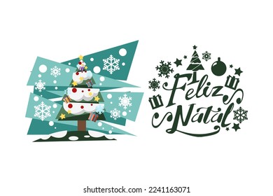 Translation: Merry Christmas. Feliz Natal vector text Calligraphic Lettering design card template. Suitable for greeting card, poster and banner.