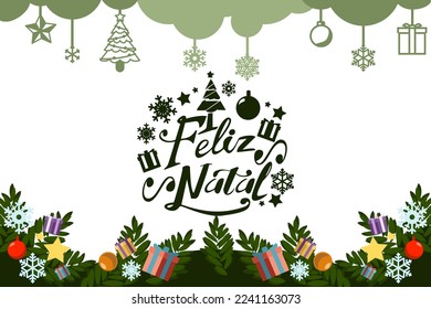 Translation: Merry Christmas. Feliz Natal vector text Calligraphic Lettering design card template. Suitable for greeting card, poster and banner.