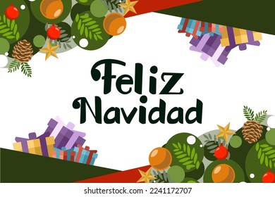 Übersetzung: Frohe Weihnachten. Feliz Navidad Vektor Text Calligrafische Letter Design-Karte Vorlage. Geeignet für Grußkarten, Poster und Banner.