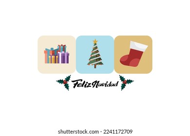 Übersetzung: Frohe Weihnachten. Feliz Navidad Vektor Text Calligrafische Letter Design-Karte Vorlage. Geeignet für Grußkarten, Poster und Banner.