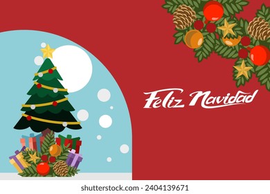 Translation: Merry Christmas. Feliz Navidad vector text Calligraphic Lettering design card template. Suitable for greeting card, poster and banner.
