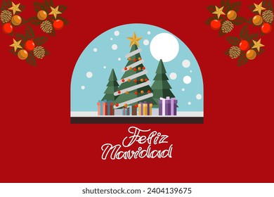 Translation: Merry Christmas. Feliz Navidad vector text Calligraphic Lettering design card template. Suitable for greeting card, poster and banner.
