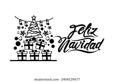 Translation: Merry Christmas. Feliz Navidad vector text Calligraphic Lettering design card template. Suitable for greeting card, poster and banner.
