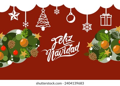 Translation: Merry Christmas. Feliz Navidad vector text Calligraphic Lettering design card template. Suitable for greeting card, poster and banner.
