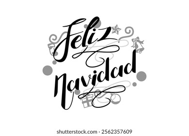 Translation: Merry Christmas. Feliz Navidad vector text Calligraphic Lettering design card template. Suitable for greeting card, poster and banner.
