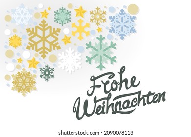 Translation: Merry Christmas. Frohe Weihnachten vector text Calligraphic Lettering design card template. Suitable for greeting card, poster and banner.