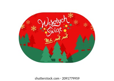 Traducción: Feliz Navidad. Wesołych Świąt texto vectorial Calligraphic Lettering plantilla de tarjeta de diseño. Adecuado para tarjetas de felicitación, afiches y banner.
